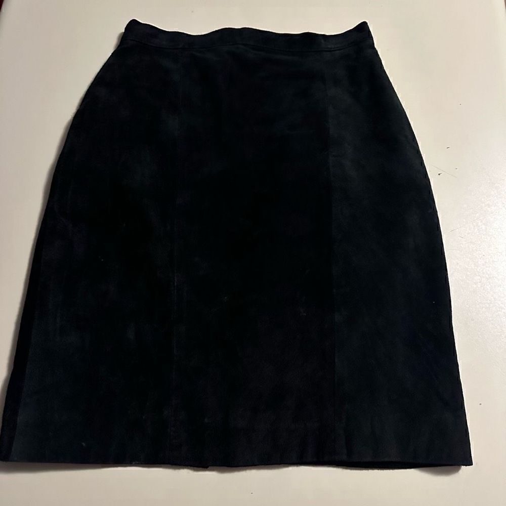 Vintage 90s Don’t Stop Brand Womens 100% Suede Black Leather Mini Skirts Size 5